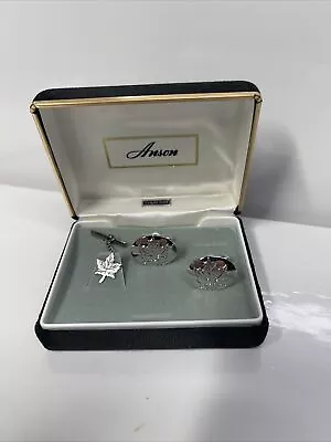 Vintage Anson Sterling Silver Cuff Links & Tie Tack  Maple Leaf - Original Case • $29.99