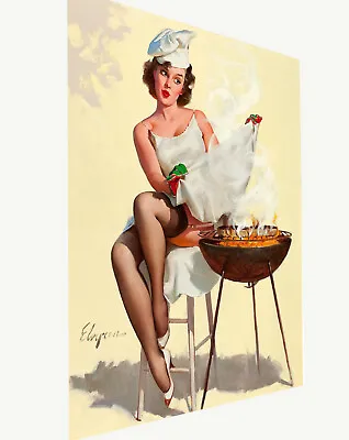 Vintage Print Art Model Poster Canvas Gil Elvgren Painting BBQ • $18.18