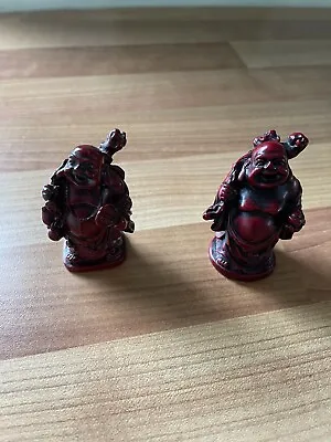 X2 Vintage Red Resin Mini Laughing Wealth Buddha/collectable/Chinese Art Buddhas • £12