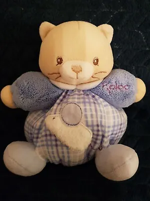 Kaloo Cat Soft Toy Blue Checked Mouse Motif 14cm Comforter Chubby 1998-2012 • £18