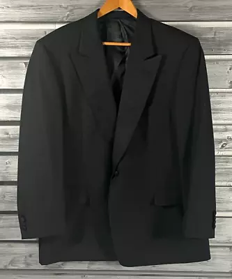 Vintage Hickey Freeman Black 100% Wool Tuxedo One Button Blazer Jacket Mens 46R • $29.99