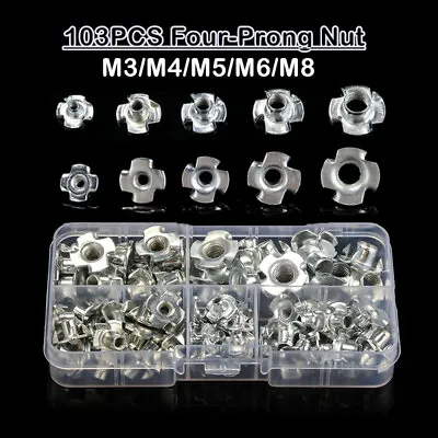 103PCS M3/M4/M5/M6 Four Prong Furniture T Nut Inserts For Wood Zinc Plated • $12.99