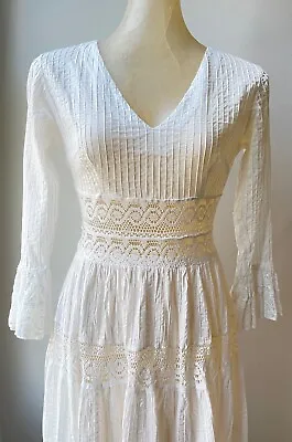 Vintage 1970s Boho Hippy Mexican Wedding Dress Tachi Castillo For Phoenix XX016 • $275