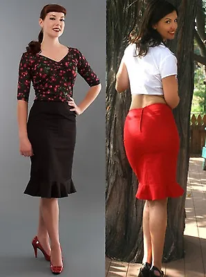 FISHTAIL SKIRT Size UK 6 - Red Or Black - Pencil Wiggle Vintage Retro 1950s XS • $37.32