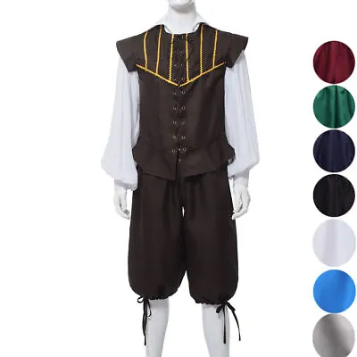 Renaissance Men's Doublet Poet Shirt Breeches Medieval 3 Pieces Costume Outfits • $52.99