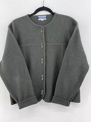 VTG Pendleton Boiled Wool Cardigan Sweater Jacket Embroidered Dark Green Read • $29.99