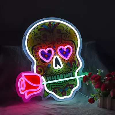 Neon Sign Skull Beer Bar Man Cave Club Bedroom LED Dimmable Neon Lights Signs Fo • $51.36