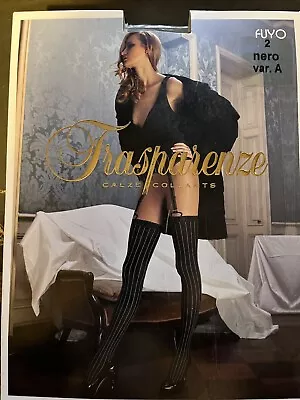 Trasparenze Fuyo Tights Opaque Black Pinstripe Mock Suspender Size 2 BNIB RRP£19 • $17.41