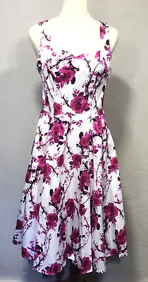 Hearts & Roses Vintage Style Floral Swing Rockabilly Fit/ Flare Dress. Size UK12 • $29
