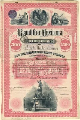  Christopher Columbus  1885 - Republica Mexicana - Mexican Stocks & Bonds • $4230