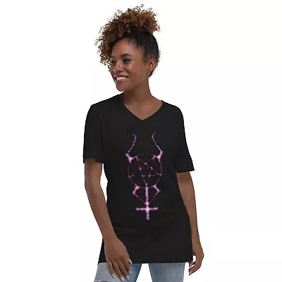Dark Forces Horned Pentacross Pentagram Cross Unisex Short Sleeve V-Neck T-Shirt • $27.67