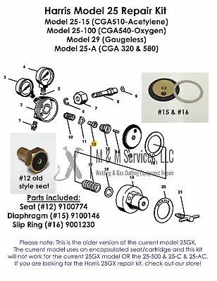 Harris Model 25-15 25-100 25-A & Model 29 Regulator Repair Kit • $25.50