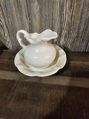 Vintage Mini Pitcher & Bowl Basin Speckled Pattern Cream Color 6” McCoy 1980's • $15.99