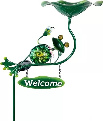 Solar Frog Welcome Garden Decor Sculpture Yard Lawn Patio Statue Stake Pathway • $60.99