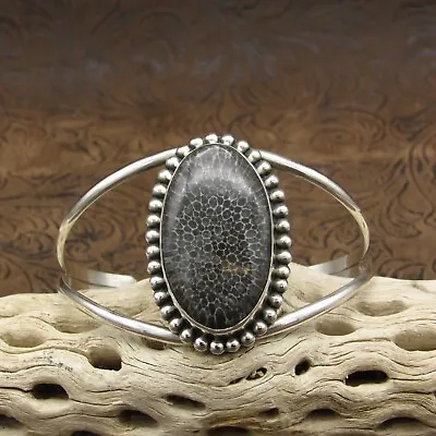 Sterling Silver Oval Fossilized Coral Cuff Bracelet By Jose Campos+ • $300