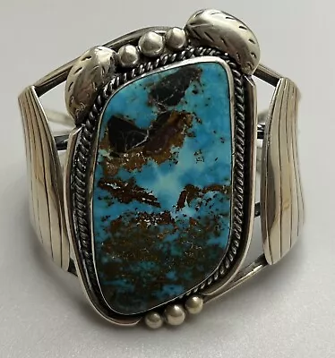 Huge Vintage Navajo Sterling Silver & Turquoise J.Tulley Cuff Bracelet 63.9g NR • $310