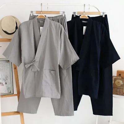 2022 Men's Traditional Japanese Pajama Set Cotton Robe Pants Kimono • $41.75