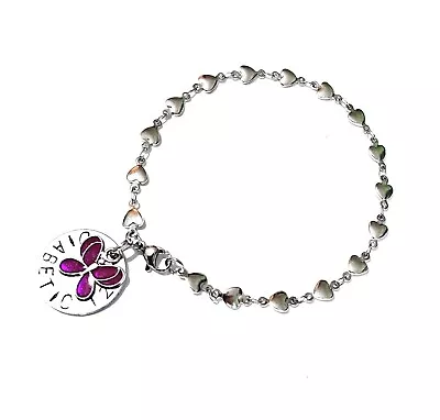 Medical Alert Bracelet Stainless Steel Dainty Heart Chain Disc & Butterfly Charm • £6.99