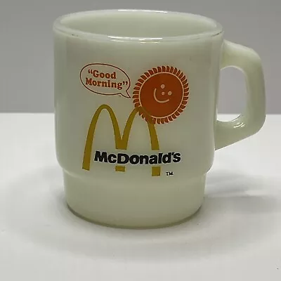 Vtg 60s McDonald’s  Good Morning  Fire King Milk Glass Coffee Mug Anchor Hocking • $20