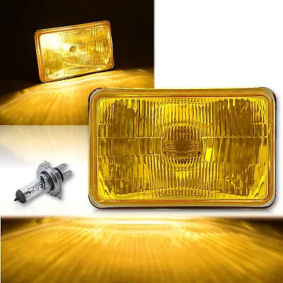 SINGLE 4X6  Stock Yellow Glass/Metal Headlight H4 Halogen Light Bulb Headlamp • $29.95