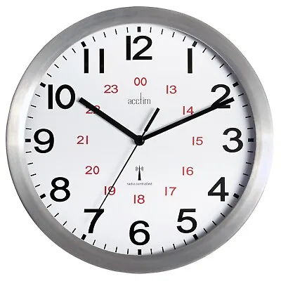 £40 • Buy Acctim Century Wall Clock Radio Controlled Brushed Aluminium 12/24Hour Dial 25cm
