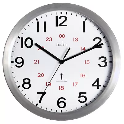 Acctim Century Wall Clock Radio Controlled Brushed Aluminium 12/24Hour Dial 25cm • £33.96