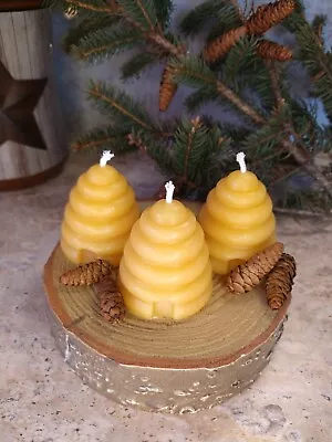 100% Pure Beeswax Beehive Votive Candles A Set Of (3) Hand Poured In Vermont • $15.29