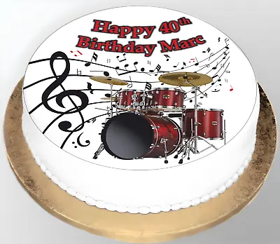 Drums & Notes Music Personalised Edible Icing Sheet / Cake Topper 6-8  Round • £5.99