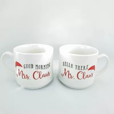 Pfaltzgraff Holiday Mugs Mr Claus And Mrs Claus Porcelain Christmas Coffee Mugs • $51.26