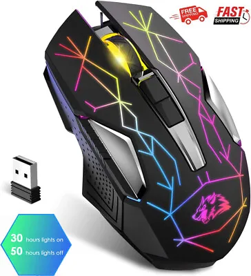 $20.99 • Buy Wireless Gaming Mouse Rechargeable RGB Optical Sensor PC Mice For Windows 7/8/10