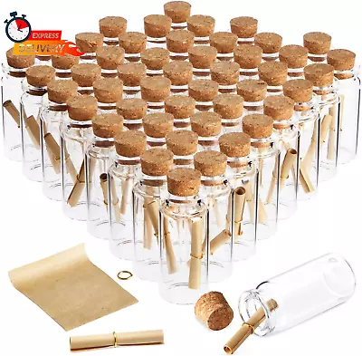48 Pack 10Ml Message In A Bottle Kit Bulk Small Glass Cork Bottles And Scrolls • $29.93
