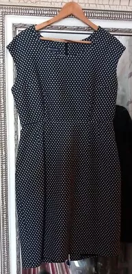 £49.99 • Buy AQUASCUTUM Ladies Smart Navy Polka Dot Cotton Blend Lined Work Office Dress UK14