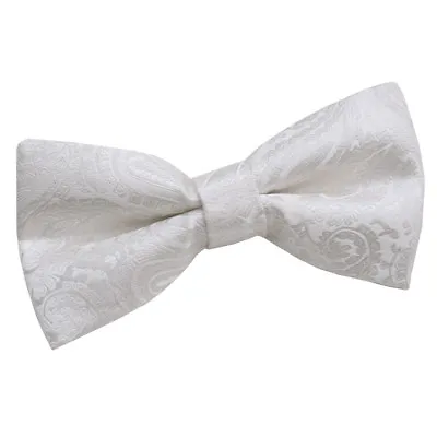 Ivory Mens Bow Tie Woven Floral Paisley Pre-Tied Wedding Bowtie By DQT • £6.99