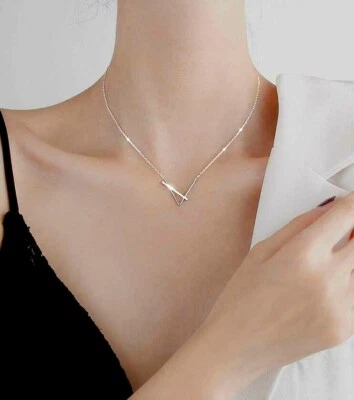 $9.99 • Buy Love V-Shape Pave Cubic Zirconia Silver White Gold Pendant Chain Necklace