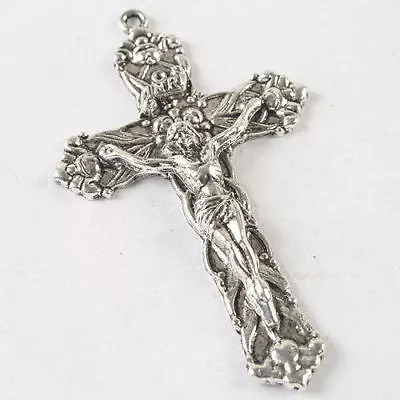 $19.89 • Buy LARGE CROSS CRUCIFIX JESUS Pendant 925 STERLING SILVER 24  FIGARO 2MM Chain Men 