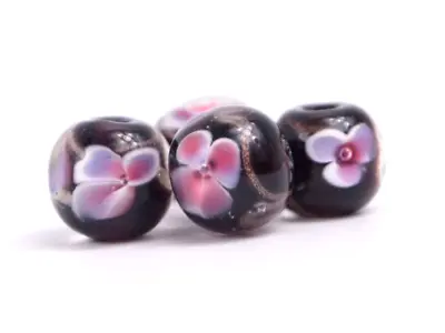 New 4 Piece Set Of Fine Murano Lampwork Glass Beads- 12mm Inner Flowers - A7143c • $0.99