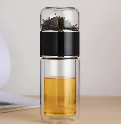 Portable Double Insulated Glass Tea Infuser Travel Tumbler Water Bottle • $12