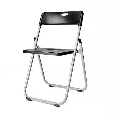 OHS Folding Chair Dining Office Portable Space Saving Foldable Metal Black Seat • £16.99