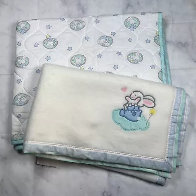 Vintage Cuddle Time - Crib Blanket And Quilt Set - Bunny Teal Blue - NEW DEFECTS • $79.99