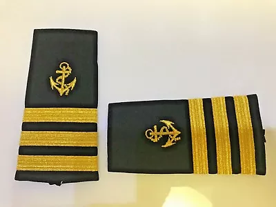 MARINE NAVAL MERCHANT YACHT 1st. MATE EPAULETS SLIDERS 1 Pair  3 BARS GOLD BLACK • $35.99