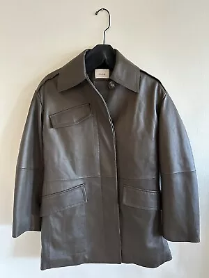 $1495 Vince Women's Brown Leather Dropped Shoulder Utility Coat Jacket Size XS • $300