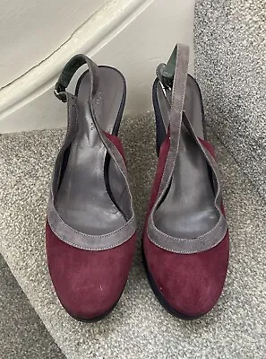 Boden Suede Maroon & Navy Colourblock Slingback Wedge Shoes Size 38 UK 5 • £15