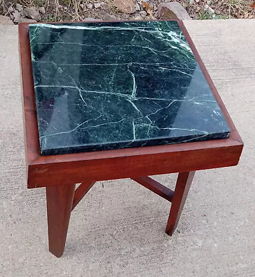 Mid Century Walnut Green Marble Top Plant Stand / Side Table (PS-189) • $299