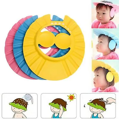 Adjustable Baby Kids Waterproof Soft Hat Shower Bath Protect Face Ear Shield • £3.62