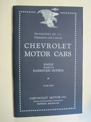 1933 Chevrolet  Operation & Care Instruction Manual   Eagle Master CA • $30