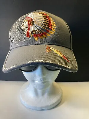 Native Pride Chief Head Indian Warrior Cap/hat/htf In Yellow Red Brown Feathers • $17.50