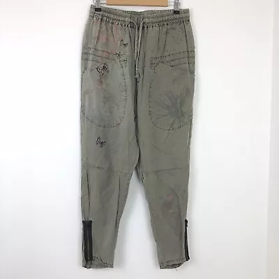 Desigual Green Cargo Pants Womens Size L Lightweight Cotton Blend Pockets Zips • $24.50