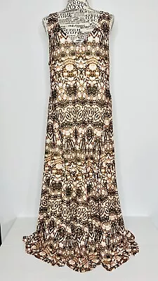 Witchery Size L AU 14 Women's Dress Brown Geo Mirror Floral Stretch Lined Maxi • $34.99