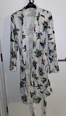 M&s Marks Spencer Printed Belted Waffle Textured Dressing Gown Bath Robe 12 14 • £8.50