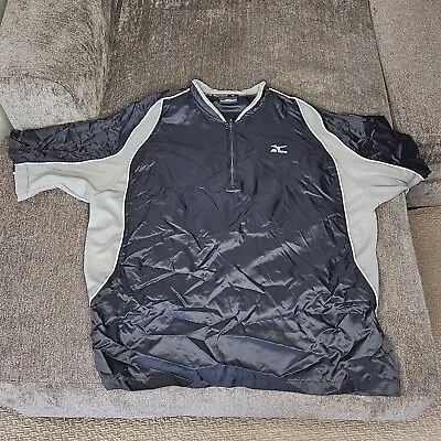 Mizuno Teamwear Wind Shirt Mens XL Black Gray Colorblock Quarter Zip Nylon Logo • $22.39